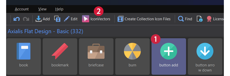 Select an icon and click the IconVectors toolbar button