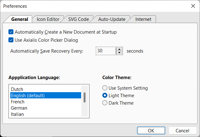 Preferences Dialog – General Tab